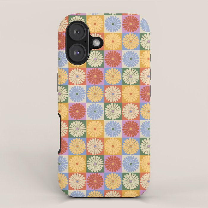 Retro Flowers Check Pattern XXIX iPhone Case Gallery Image 1