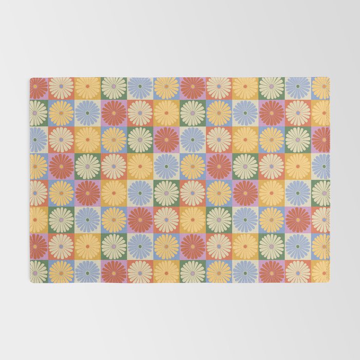 Retro Flowers Check Pattern XXIX Rug Gallery Image 2
