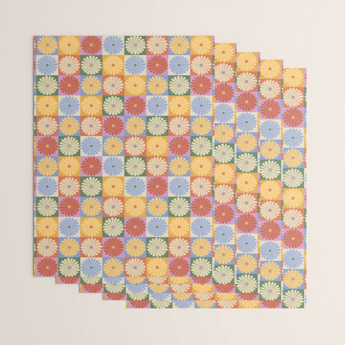 Retro Flowers Check Pattern XXIX Wrapping Paper Gallery Image 3