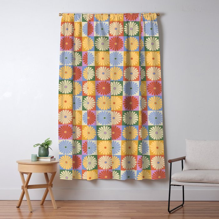 Retro Flowers Check Pattern XXIX Window Curtain Gallery Image 5
