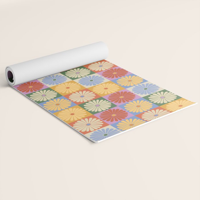 Retro Flowers Check Pattern XXIX Yoga Mat Gallery Image 2