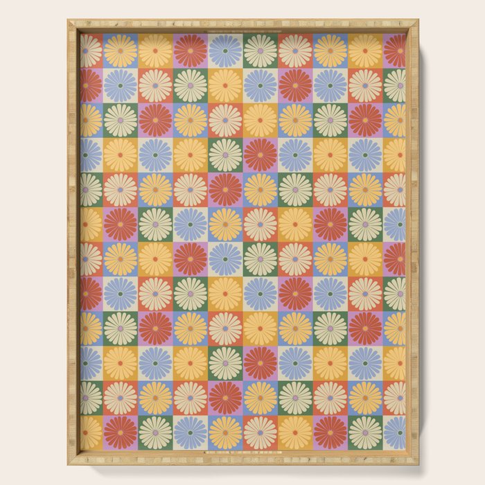 Retro Flowers Check Pattern XXIX Serving Tray Gallery Image 1