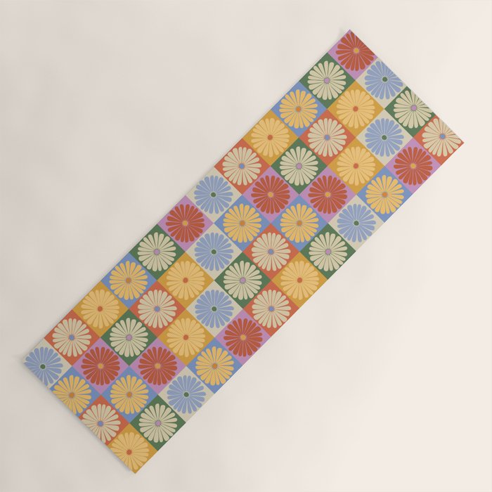 Retro Flowers Check Pattern XXIX Yoga Mat Gallery Image 1