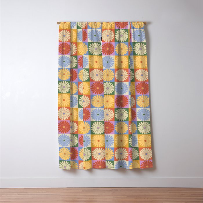 Retro Flowers Check Pattern XXIX Window Curtain Gallery Image 3