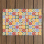 Retro Flowers Check Pattern XXIX Outdoor Rug Gallery Image 1