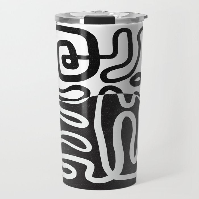 ABSTRACTION 01 | Black and White Abstract Series Travel Mug Gallery Image 1