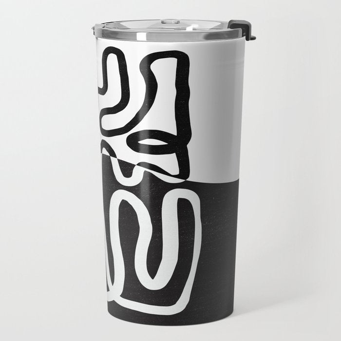 ABSTRACTION 01 | Black and White Abstract Series Travel Mug Gallery Image 2