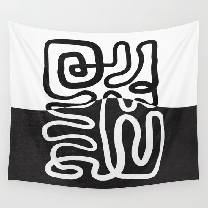 ABSTRACTION 01 | Black and White Abstract Series Wall Tapestry Gallery Image 4