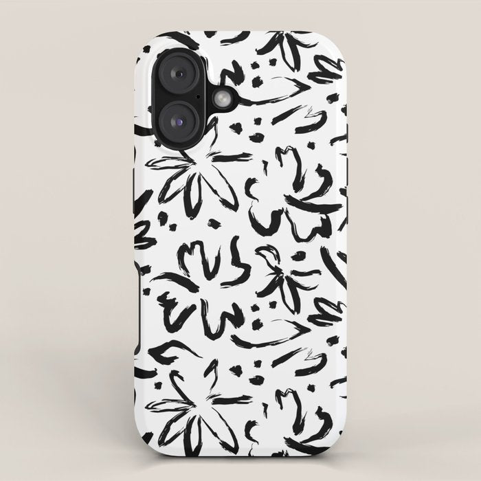 Black abstract flower art pattern iPhone Case Gallery Image 1