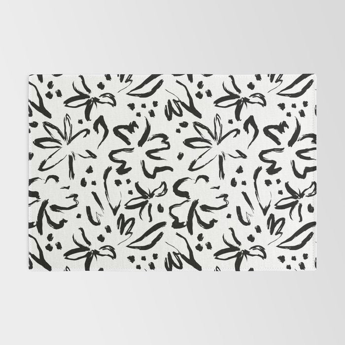 Black abstract flower art pattern Rug Gallery Image 2