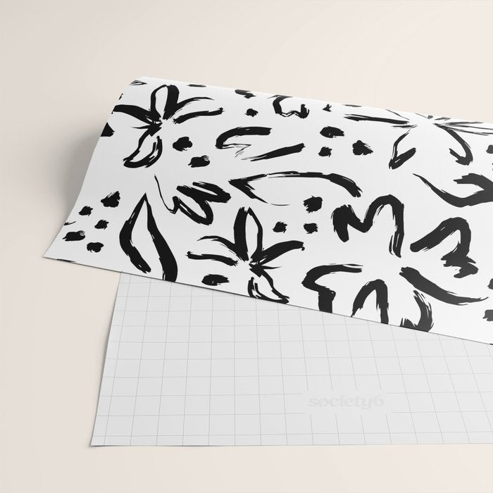Black abstract flower art pattern Wrapping Paper Gallery Image 2