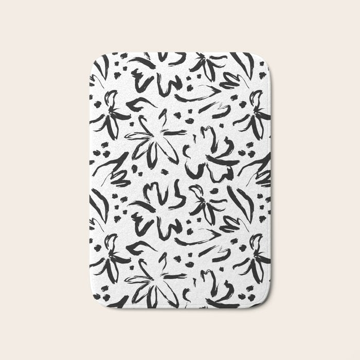 Black abstract flower art pattern Bath Mat Gallery Image 1