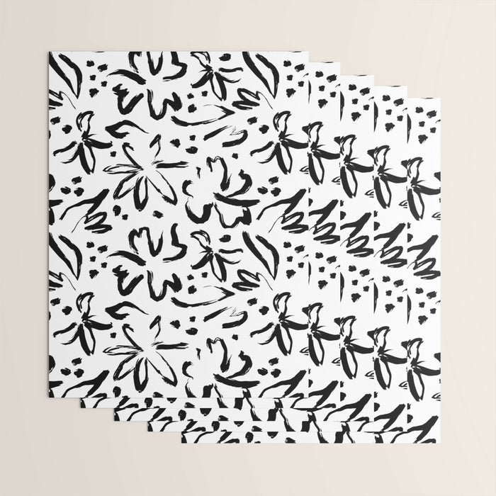 Black abstract flower art pattern Wrapping Paper Gallery Image 3