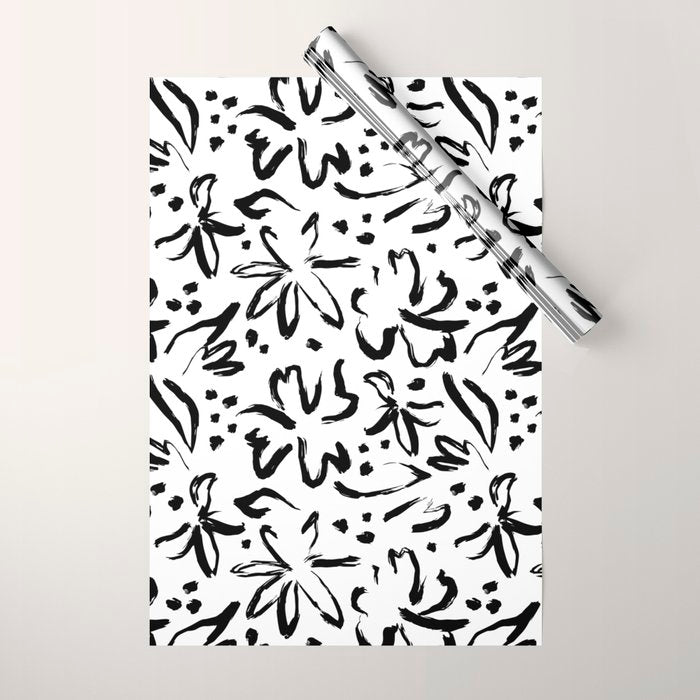 Black abstract flower art pattern Wrapping Paper Gallery Image 1