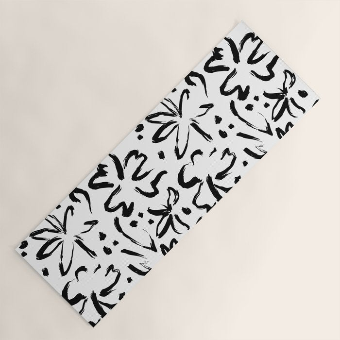 Black abstract flower art pattern Yoga Mat Gallery Image 1