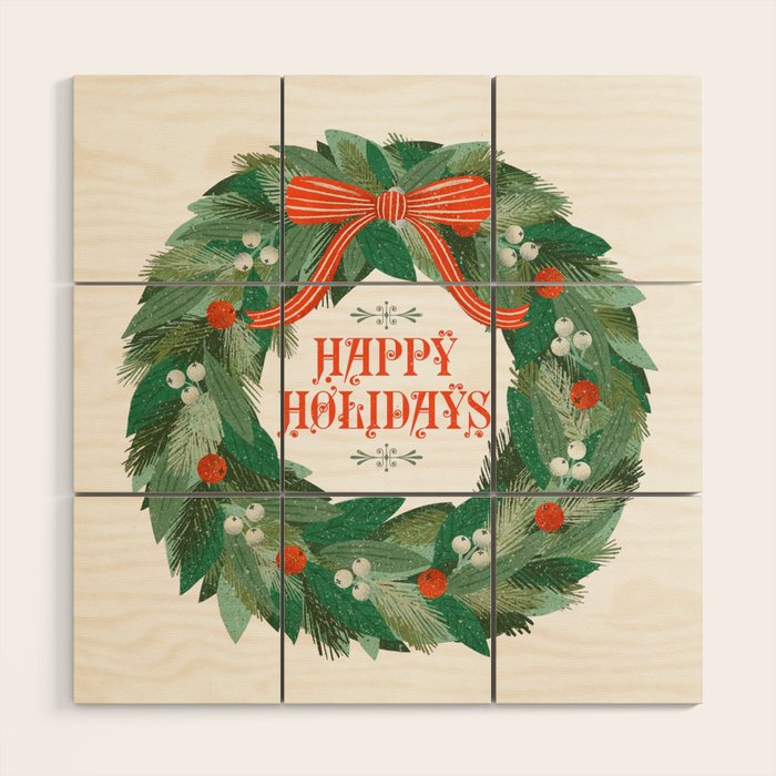 Happy Holidays Christmas Wreath Wood Wall Art Gallery Image 1