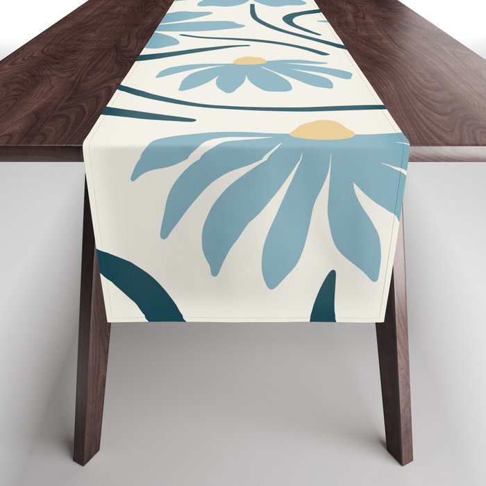Happy Florals, Light Blue and Yellow Table Runner Gallery Image 1