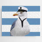 Captain Seagull on blue stripes Jigsaw Puzzle Gallery Image 1