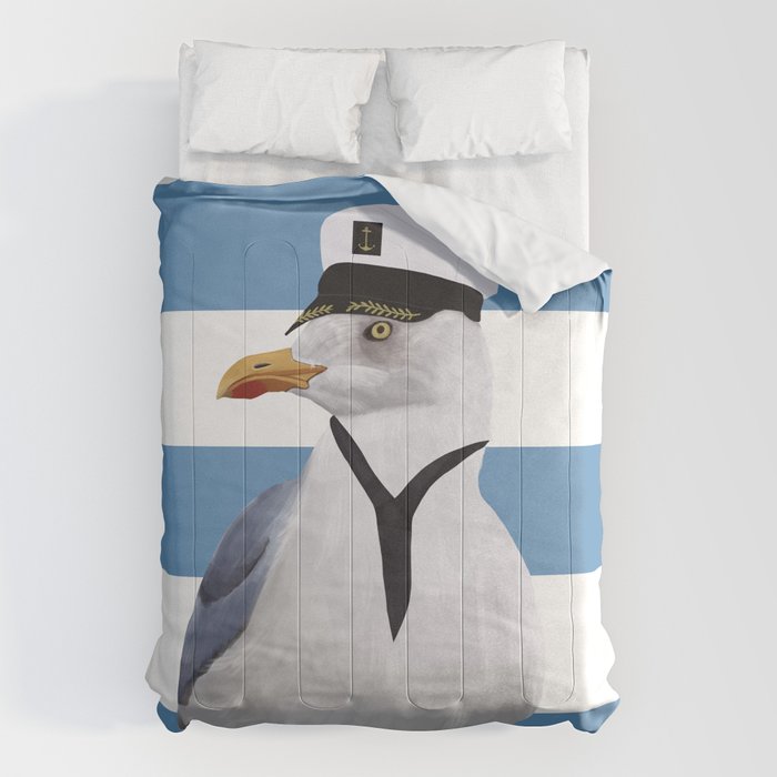 Captain Seagull on blue stripes Comforter Gallery Image 6