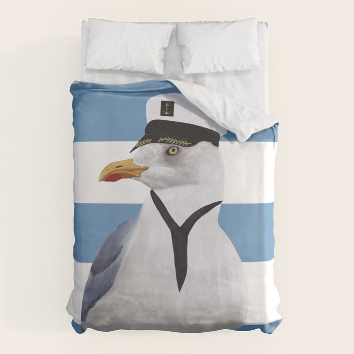 Captain Seagull on blue stripes Duvet Cover Gallery Image 6