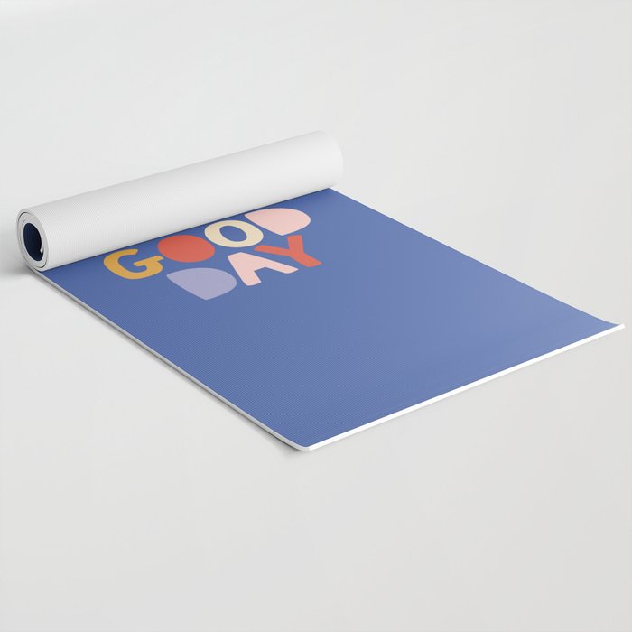 Today is a Good Day in blue red peach pink and mustard yellow Yoga Mat Gallery Image 2