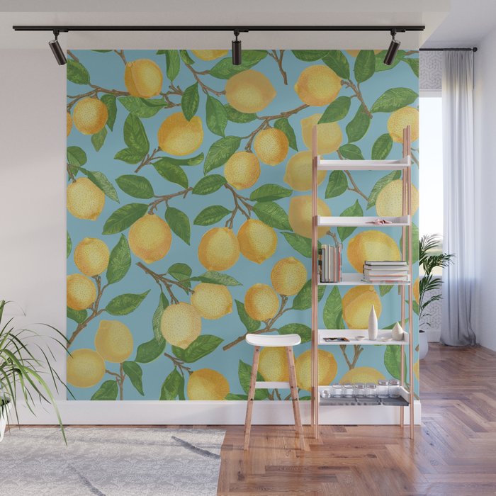 Lemonade on Blue Background Wall Mural