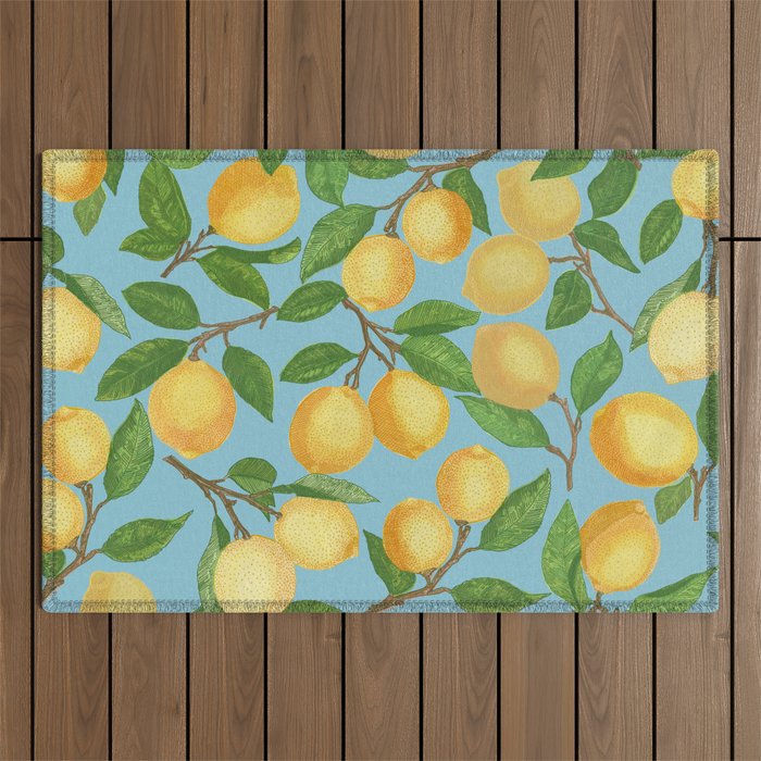 Lemonade on Blue Background Outdoor Rug Gallery Image 1