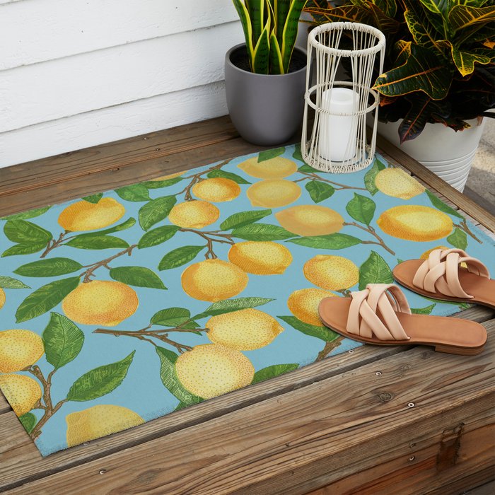 Lemonade on Blue Background Outdoor Rug Gallery Image 2