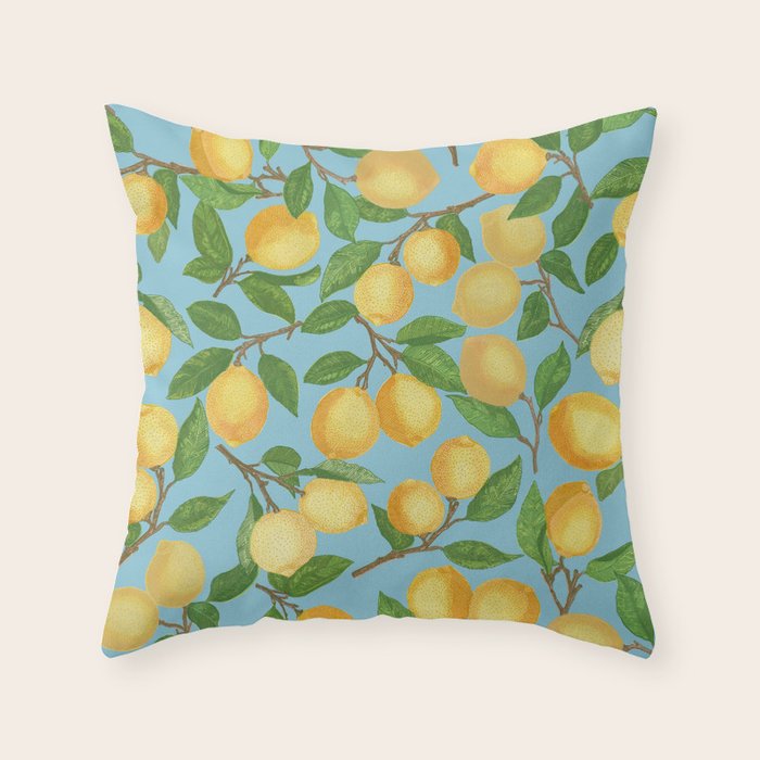 Lemonade on Blue Background Throw Pillow Gallery Image 6