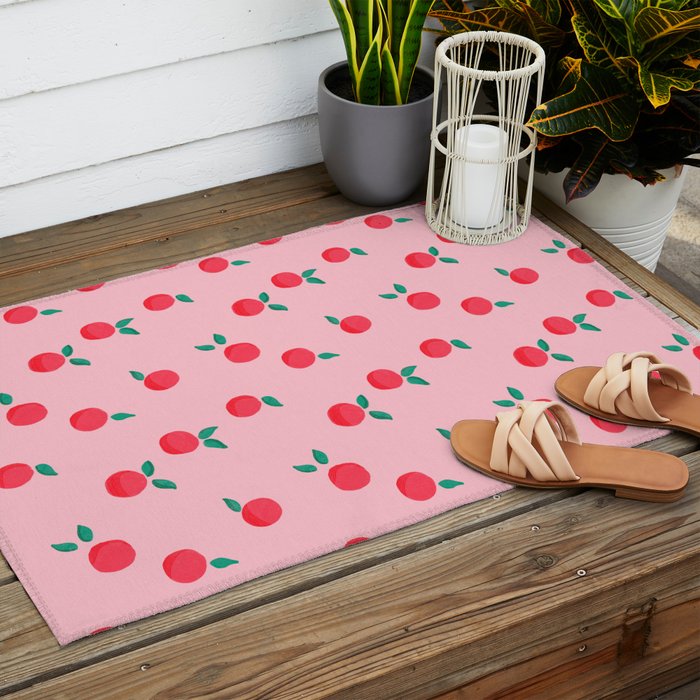 Summer Pink Peaches Pattern Outdoor Rug Gallery Image 2