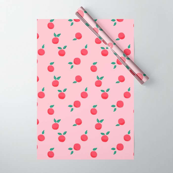 Summer Pink Peaches Pattern Wrapping Paper Gallery Image 1