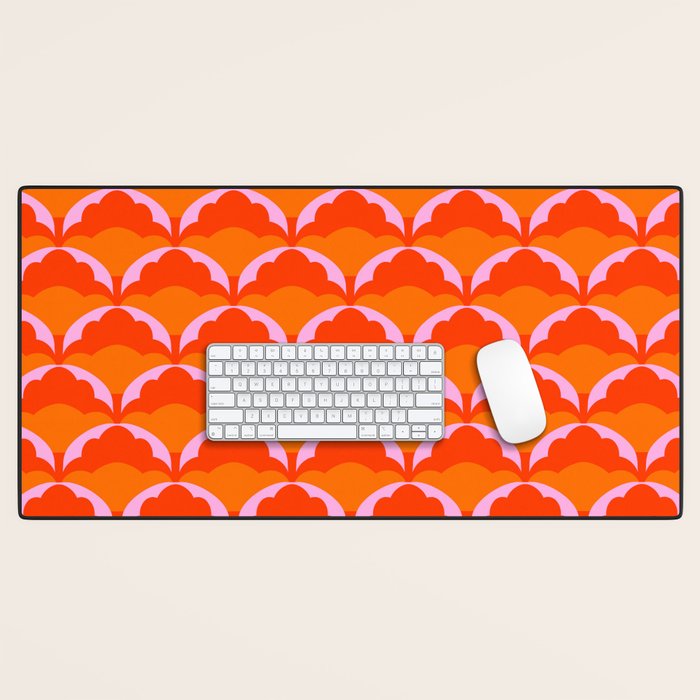 Orange Scalloped Floral Pattern Desk Mat Gallery Image 1