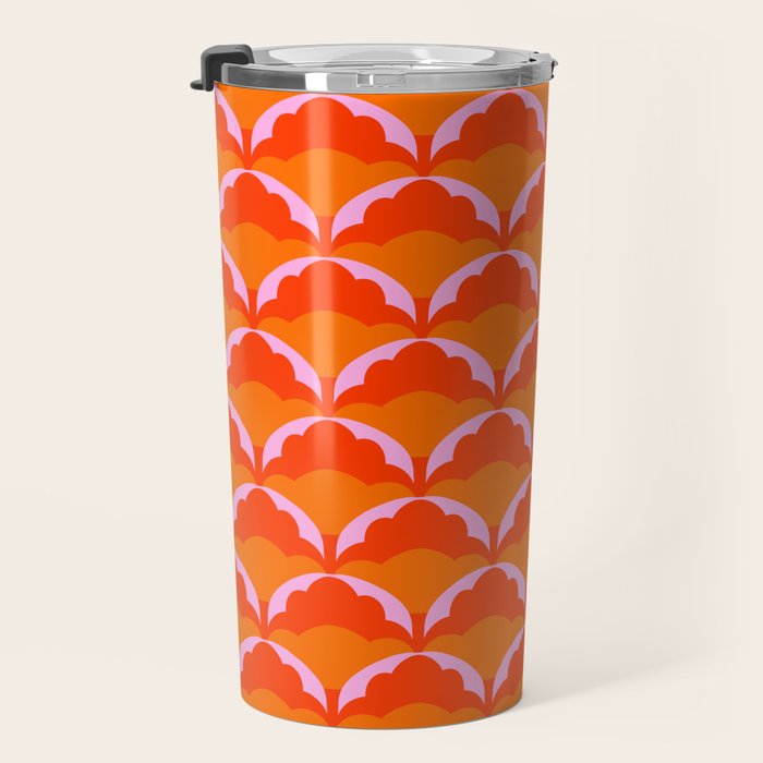 Orange Scalloped Floral Pattern Travel Mug Gallery Image 3