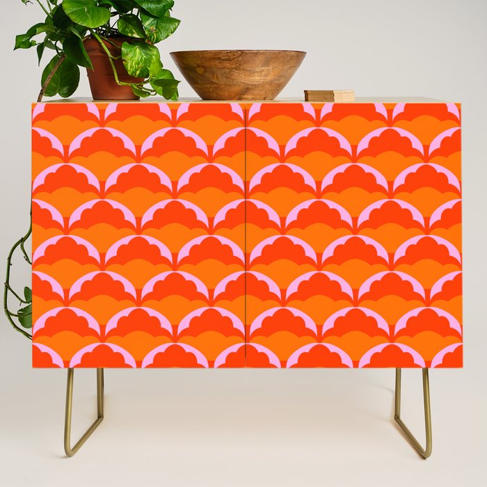 Orange Scalloped Floral Pattern Credenza Gallery Image 1