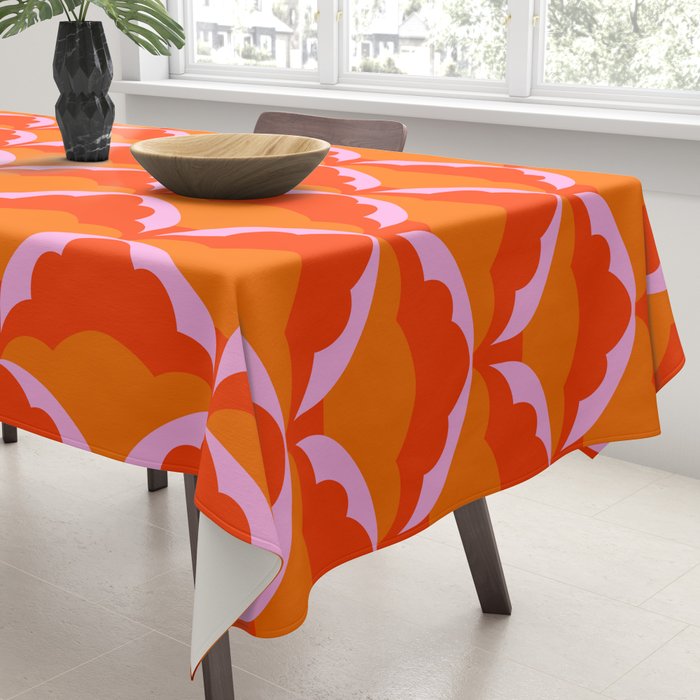 Orange Scalloped Floral Pattern Tablecloth Gallery Image 3