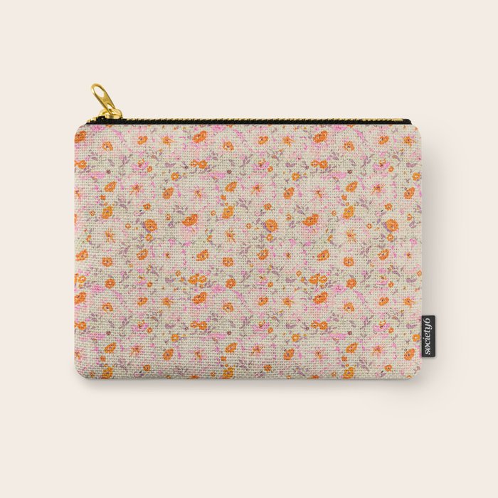 Faded Floral  - pink / citrus Carry All Pouch Gallery Image 1