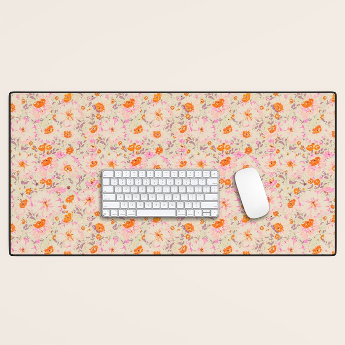 Faded Floral  - pink / citrus Desk Mat Gallery Image 1