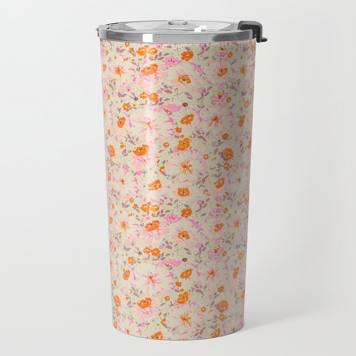 Faded Floral  - pink / citrus Travel Mug Gallery Image 2