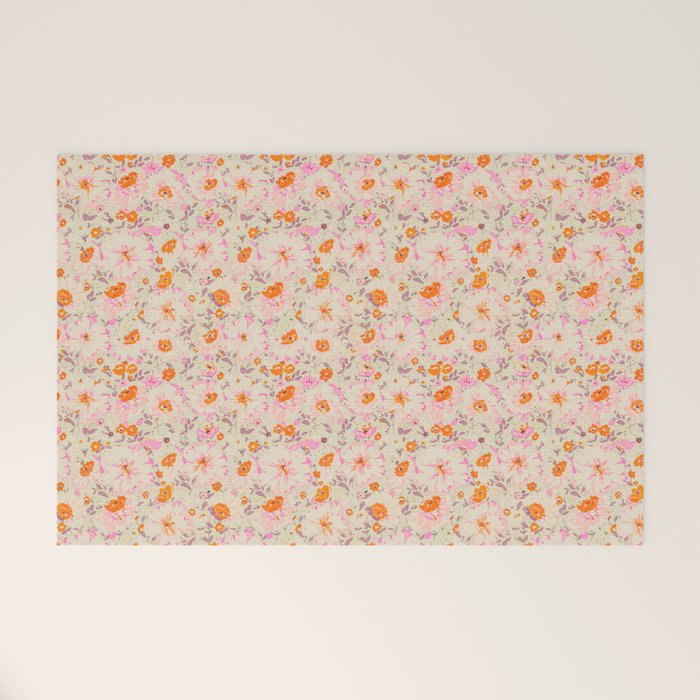 Faded Floral  - pink / citrus Welcome Mat Gallery Image 1