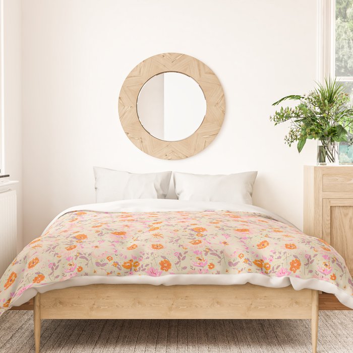 Faded Floral  - pink / citrus Duvet Cover Gallery Image 3