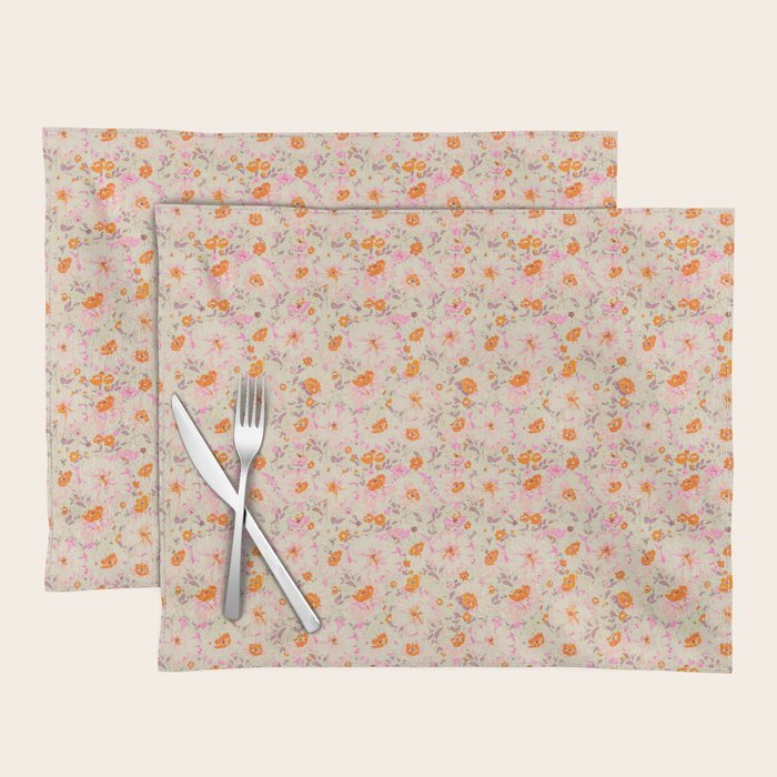 Faded Floral  - pink / citrus Placemat Gallery Image 1