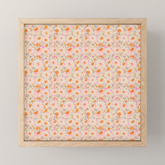 Faded Floral  - pink / citrus Mini Art Print Gallery Image 1