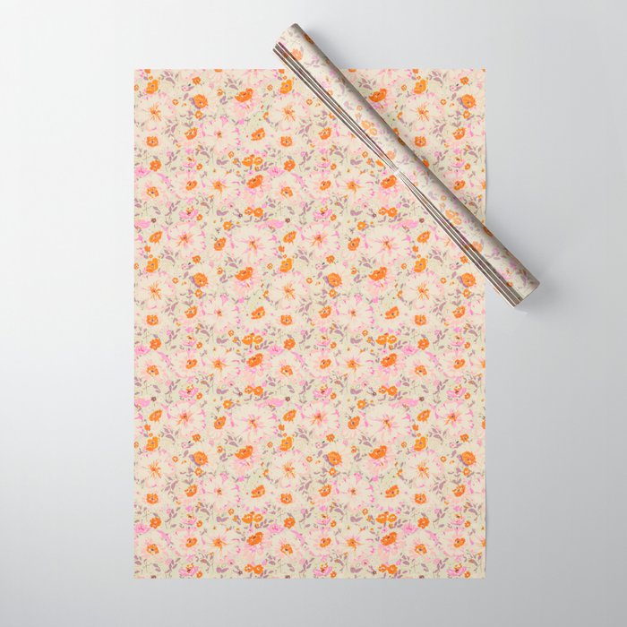 Faded Floral  - pink / citrus Wrapping Paper Gallery Image 1