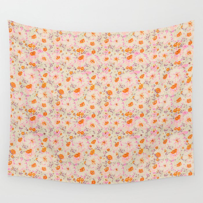 Faded Floral  - pink / citrus Wall Tapestry Gallery Image 4
