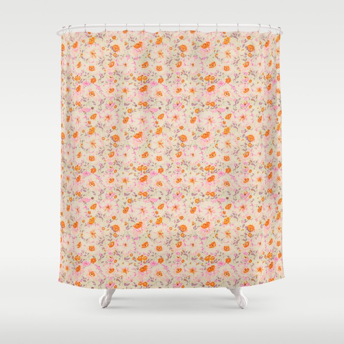 Faded Floral  - pink / citrus Shower Curtain Gallery Image 1