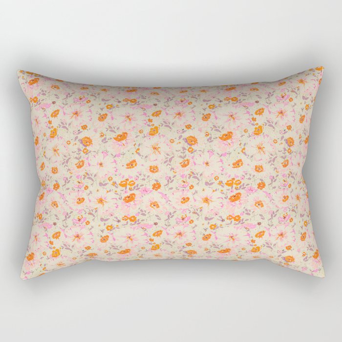 Faded Floral  - pink / citrus Rectangular Pillow Gallery Image 2