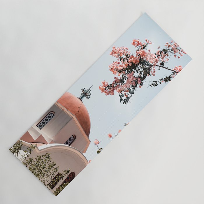 Summer In Greece Art Print | Pink Flowers Photo | Crete Island Holiday | Europe Travel Photography Yoga Mat Gallery Image 1