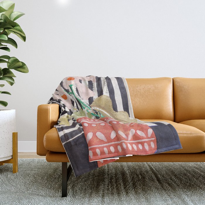 still life  with a vase in modern style, Gouache painting no.13 Throw Blanket Gallery Image 1