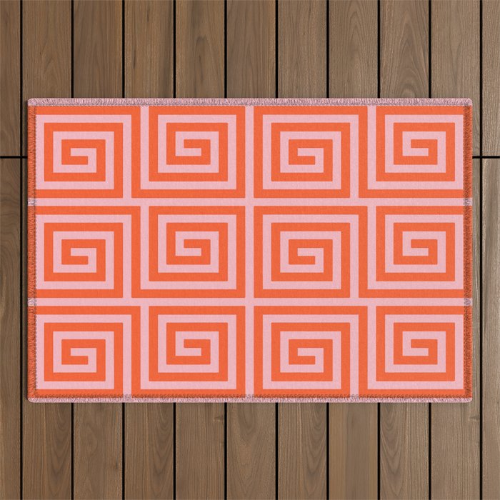 Greek Key Pattern 133 Orange and Pink Outdoor Rug Gallery Image 1