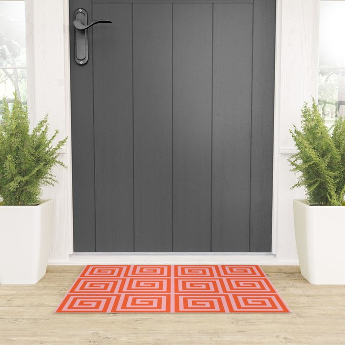 Greek Key Pattern 133 Orange and Pink Welcome Mat Gallery Image 3